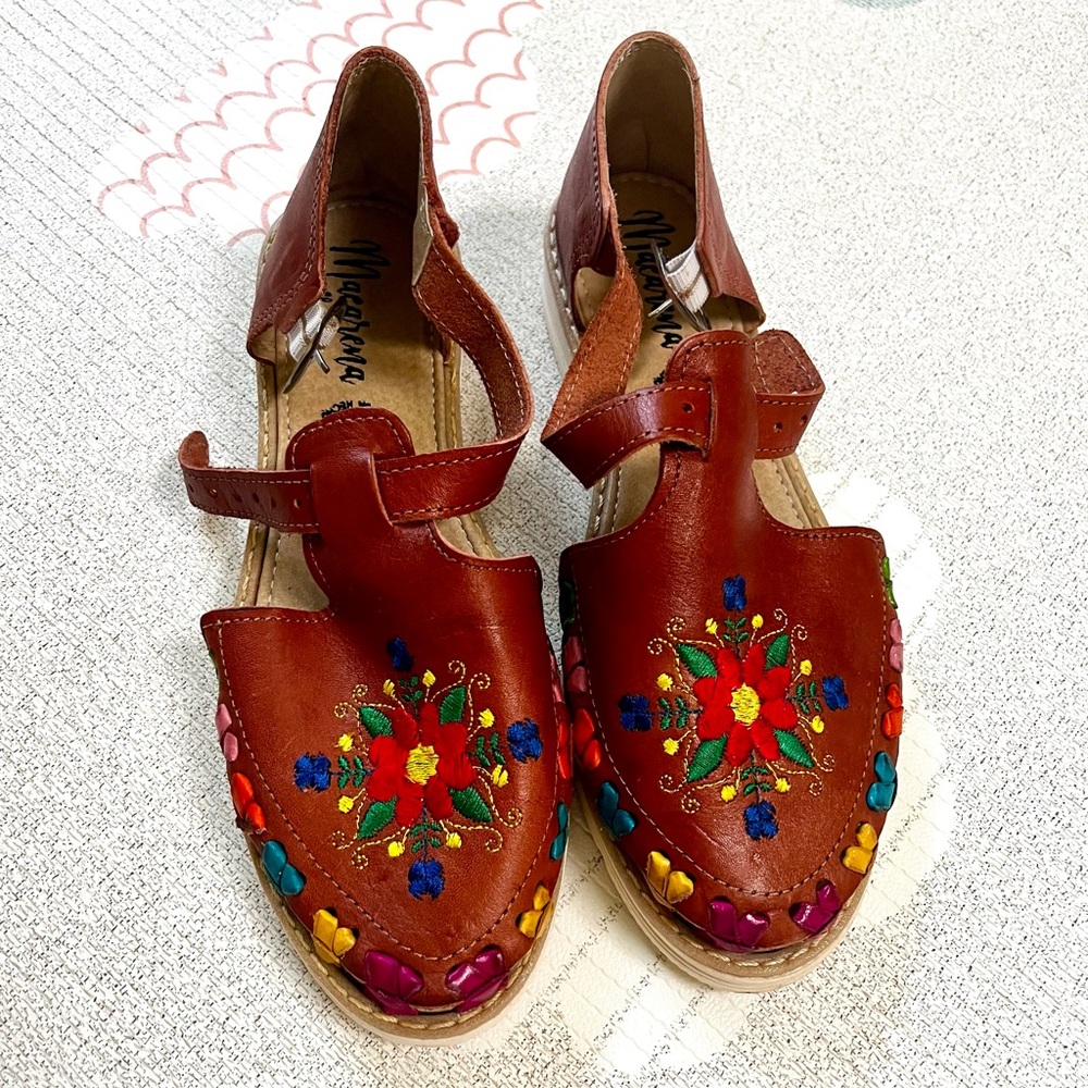 Brand New Leather Embroidered Huarache Sandals